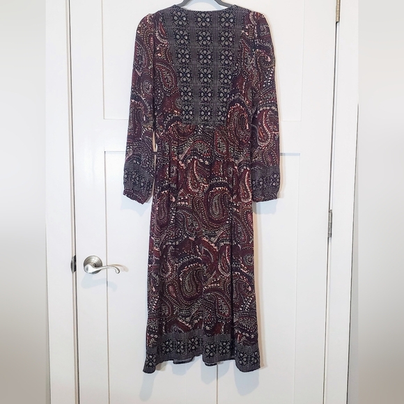 Knox Rose Maxi Dress Long Sleeve Button Front Boho Night Sky Sz Medium Burgundy - Picture 7 of 15